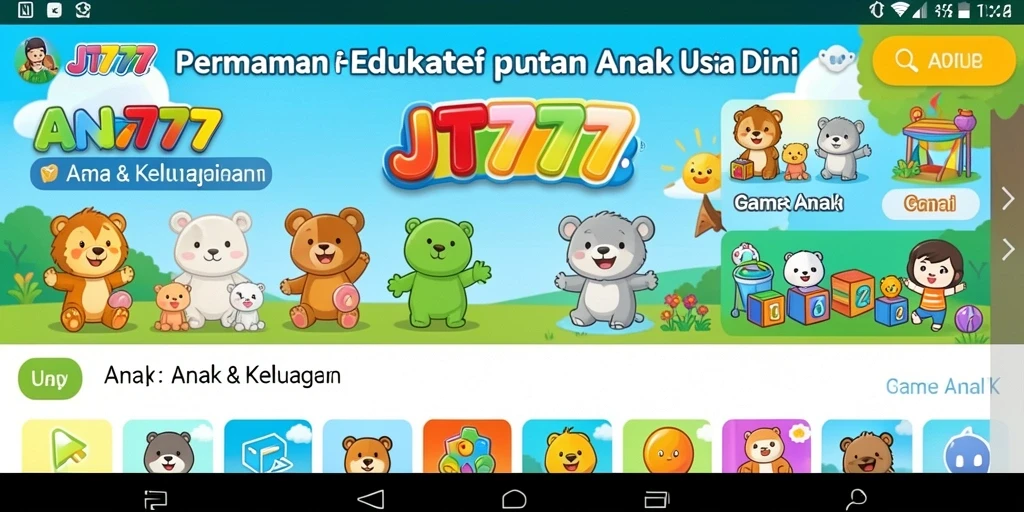 Antarmuka permainan JT777 yang ceria dan edukatif untuk anak-anak.