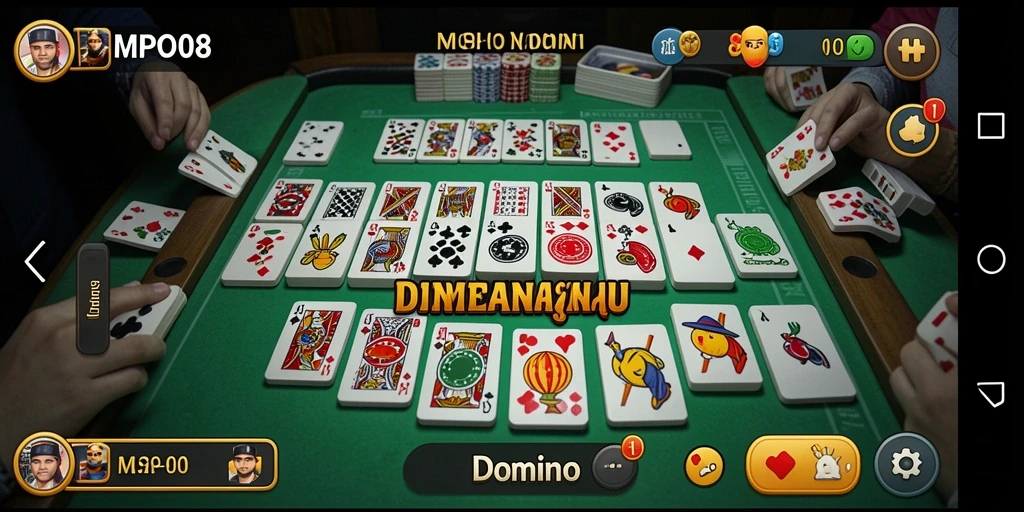Screenshot antarmuka permainan Domino MPO08 yang menarik dan interaktif.