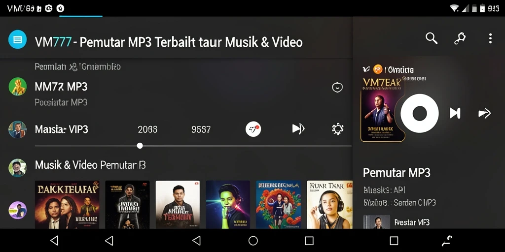 Antarmuka aplikasi VM777 yang menarik dan fungsional untuk pemutaran MP3.