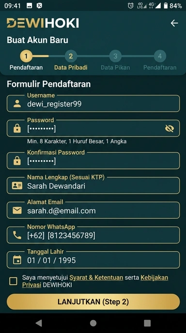 Panduan Registrasi Akun Baru dewihoki untuk Android